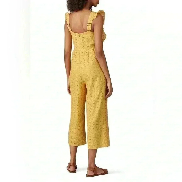 MINKPINK size small yellow embroidered floral jumpsuit with ruffles and pockets - Picture 3 of 9